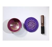 Tibetan Singing Bowl, Chakra Color Decorated Himalayan Singing Bowl for Yoga, Deep Relaxation, Stress Relief and Positive Thinking, comes with silk cushion as well as a singing stick! (Purple)