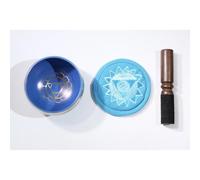 Tibetan Singing Bowl, Chakra Color Decorated Himalayan Singing Bowl for Yoga, Deep Relaxation, Stress Relief and Positive Thinking, comes with silk cushion as well as a singing stick! (Blue)