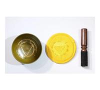 Tibetan Singing Bowl, Chakra Color Decorated Himalayan Singing Bowl for Yoga, Deep Relaxation, Stress Relief and Positive Thinking, comes with silk cushion as well as a singing stick! (Yellow)