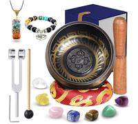 Tibetan Singing Bowl Meditation Set, Sound Bowl, 7 Crystal Stones and Tuning Forks, Chakra Bracelet with Chakra Necklace for Meditation And Sound Healing Spiritual Mindfulness, Unique Gifts for Women