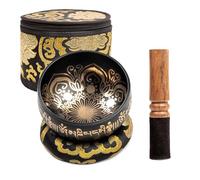 Tibetan Singing Bowl Set - 4" Easy To Play Authentic Handmade For Meditation Sound 7 Chakra Healing By HIMALAYAN BAZAAR (Black with Box, 4")
