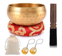 Tibetan Singing Bowl Set, 8.5 cm Authentic Hand Tibetan Singing Bowls for Meditation, Relaxation, Yoga, Meditation Bowl Kit with Cushion, Mallet, Bell, Sound Healing Bowl Meditation Set for Women, Men
