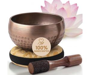 Tibetan Singing Bowl Set - Authentic Plain Design - Sound Bowl & Meditation Bowl with Cushion, Mallet & Guide - Sound Healing Bowls - Yoga Accessories for Relaxation - Therapeutic Harmony
