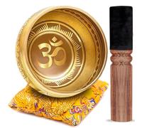 Tibetan Singing Bowl Set - Bronze Master Grade with Pure Tone & Thangka Art - Handmade in Nepal by Himalayan Bazaar (Gold & Yellow)