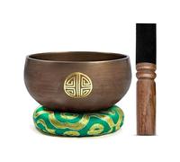 Tibetan Singing Bowl Set Bronze - Master Healing Grade - Authentic Handcrafted Sound Bowl by Himalayan Bazaar (Black and Red)