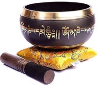 Tibetan Singing Bowl Set Bronze - Master Healing Grade - With Tibetan Thangka Art - Pure Tone By HIMALAYAN BAZAAR (Black & Yellow)