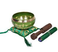 Tibetan Singing Bowl Set By Dharma Store - With Traditional Design Tibetan Buddhist Prayer Flag - Handmade in Nepal (Green)