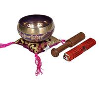 Tibetan Singing Bowl Set By Dharma Store - With Traditional Design Tibetan Buddhist Prayer Flag - Handmade in Nepal (Turquoise)