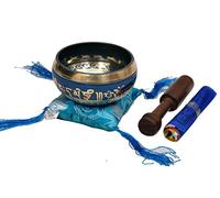 Tibetan Singing Bowl Set By Dharma Store - With Traditional Design Tibetan Buddhist Prayer Flag - Handmade in Nepal (Green)