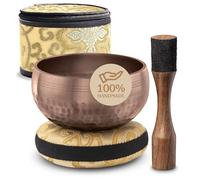 Tibetan Singing Bowl Set - Easy to Play - Creates Beautiful Sound for Holistic Healing, Stress Relief, Meditation & Relaxation - Simplicity - Brown Glossy Bowl with Black Pillow with Bag