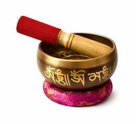 Tibetan Singing Bowl Set - Easy To Play for Beginners - Authentic Handcrafted Mindfulness Meditation Holistic Sound 7 Chakra (MANDALA BRASS, 9cms)