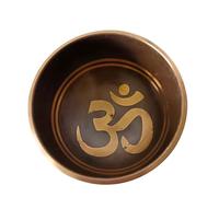 Tibetan Singing Bowl Set - Easy To Play for Beginners - Authentic Handcrafted Mindfulness Meditation Holistic Sound 7 Chakra (OM CARVED, COPPER BLACK, 9cms)