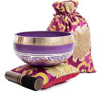 Tibetan Singing Bowl Set - Easy To Play for Beginners - Authentic Handcrafted Mindfulness Meditation Holistic Sound 7 Chakra Healing Gift by Himalayan Bazaar (Purple-Magenta)