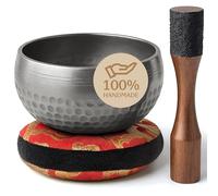 Tibetan Singing Bowl Set- Easy to Play with Dual-End Striker & Cushion- Creates Beautiful Sound for Healing, Stress Relief, Meditation & Relaxation-Brown Matte Bowl with Red Pillow- Yoga singing bowls