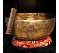 Tibetan Singing Bowl Set Full Moon Singing Bowl Mallet Cushion Sound Set Copper Music Therapy Sontherapy Healing Meditation Instrument(15-16CM)