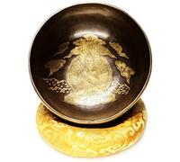 Tibetan Singing Bowl Set Mantra Buddha Pattern Buddhist Meditation Sound Bowl in Nepal w/Dual-End Striker Silk Cushion for Yoga Relaxation Chakra Healing Prayer and Mindfulness