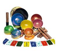 Tibetan Singing Bowl Set Of 7, Authentic 7 Metals, 7 Chakra Colors Mantra Chant Decorated Himalayan Singing Bowl For Chakra Healing, Meditation, Deep Relaxation, Stress Relief, Handmade In Nepal