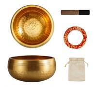 Tibetan Singing Bowl Set, Singing Thumb Sound Bowl Base, Meditation Tools With Cushion for Yoga Quietude Energy Healing (Bowl + Leather Mallet + Washer + Cloth Bag)