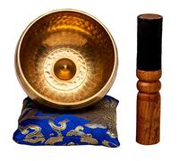 Tibetan Singing Bowl Set with Healing Mantra Engravings - Lingam Handcrafted Meditation Sound Bowl - Yoga, Healing, Stress and Anxiety Relief, Mindfulness