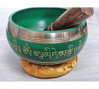 Tibetan Singing Bowl Set with Tibetan Mantra - Easy To Play Authentic Handmade For Meditation, Sound Theraphy, Mindfulness, Healing By (Green)