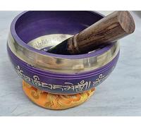 Tibetan Singing Bowl Set with Tibetan Mantra - Easy To Play Authentic Handmade For Meditation, Sound Theraphy, Mindfulness, Healing By ISMA HANDMADE (Purple)