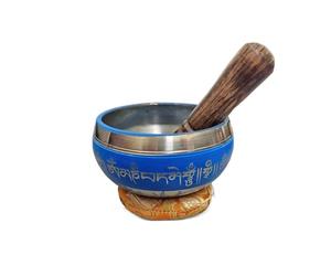 Tibetan Singing Bowl Set with Tibetan Mantra - Easy To Play Authentic Handmade For Meditation, Sound Theraphy, Mindfulness, Healing By ISMA HANDMADE (Blue)