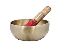 Tibetan Singing Bowl Set Yellow - Om Mani Padme Hum - Includes 7" Singing Bowl and Mallet - For Healing Meditation Prayer and Yoga