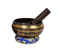Tibetan Singing Bowl with Gold and Black Art Décor. Buddha Crafted Inside. For Meditation and Mindfulness (BLK(5BUD)-2) (B2)