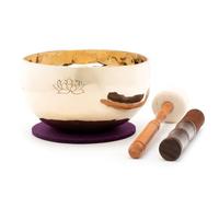 Tibetan Singing Bowl with Lotus Engraving I 750-800 g I Highly Polished I Hand Forged I for Meditation, Yoga, Relaxation I Fair Trade from Nepal I Includes 2 Beaters and Felt Pad