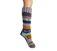 Tibetan Socks Hand Knit Wool Fleece Lined Long Slipper Socks (Large, Purple)