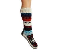 Tibetan Socks Hand Knit Wool Fleece Lined Long Slipper Socks (Medium, Red)