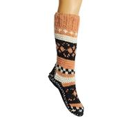 Tibetan Socks Hand Knit Wool Fleece Lined Long Slipper Socks (Small, Rose Gold)