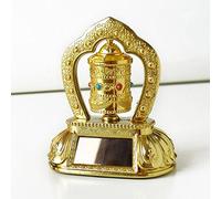 Tibetan Solar Prayer Wheel, Gold-Plated Resin Decorative Ornament with Turquoise and Red Gemstones, 11cm x 9.5cm x 6.7cm, Traditional Buddhist Design