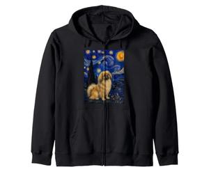 Tibetan Spaniel Dog Van Gogh Starry Night Zip Hoodie