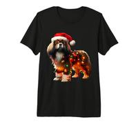 Tibetan Spaniel Santa Hat Christmas Lights Dog Owner Mom Dad Premium T-Shirt