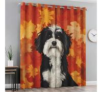 Tibetan Terrier Blackout Curtains for Bedroom Living Room, Autumn Maple Leaf Curtains Eyelet 72 Drop Home Decor, Patterned Window Drapes, 66x72 Inch 2 Panels B-D138