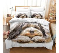 Tibetan Terrier Duvet Cover Sets 3D Printed Cute Dog Quilt Covers Bedding Comforter Cover with Zipper Closure Soft Microfiber Apply to Kids Youth 3 Piece Set Soft And Comfortable Room DecorSingle（140x