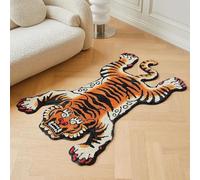 Tibetan Tiger Quilted Long Pile Rugs, Machine Washable Indoor Rugs with TPR Non-Slip Backing for Bedroom, Bathroom, Living Room and Dining Room (Orange)