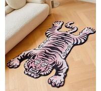 Tibetan Tiger Quilted Long Pile Rugs, Machine Washable Indoor Rugs with TPR Non-Slip Backing for Bedroom, Bathroom, Living Room and Dining Room(Pink)