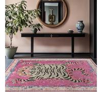 Tibetan Tiger Rug for Entryway Boho Green Tiger Area Rug Washable Leopard Print Rug for Bedroom Kitchen Non Slip Low Pile Animal Floor Mat (PINK,120X160CM)