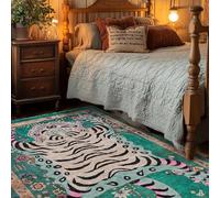 Tibetan Tiger Rug for Entryway Boho Green Tiger Area Rug Washable Leopard Print Rug for Bedroom Kitchen Non Slip Low Pile Animal Floor Mat (GREEN,60X90CM)