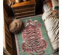 Tibetan Tiger Rug for Entryway Boho Green Tiger Area Rug Washable Leopard Print Rug for Bedroom Kitchen Non Slip Low Pile Animal Floor Mat (ORANGE,60X90CM)