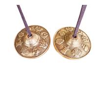 Tibetan Tingsha Cymbals, 2.6 inch Bronze Meditation Bells with Drawstring Bag, Traditional Sanskrit Design for Percussion Instrument