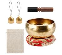 Tibetische Klangschale Set, handgefertigte Messing Klangschale mit Holzklöppel und Kissen, Meditation Yoga Zubehör für Klangtherapie und Entspannung