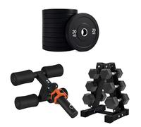 Tibialis Trainer Tib Bar with Hex Dumbbells & Weight Plates (Bumper/Cast Iron/Tri-Grip) + Storage Rack