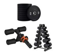 Tibialis Trainer Tib Bar with Hex Dumbbells & Weight Plates (Bumper/Cast Iron/Tri-Grip) + Storage Rack