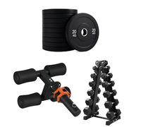 Tibialis Trainer Tib Bar with Hex Dumbbells & Weight Plates (Bumper/Cast Iron/Tri-Grip) + Storage Rack