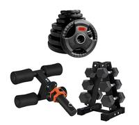 Tibialis Trainer Tib Bar with Hex Dumbbells & Weight Plates (Bumper/Cast Iron/Tri-Grip) + Storage Rack