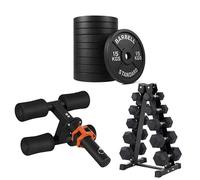 Tibialis Trainer Tib Bar with Hex Dumbbells & Weight Plates (Bumper/Cast Iron/Tri-Grip) + Storage Rack