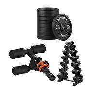 Tibialis Trainer Tib Bar with Hex Dumbbells & Weight Plates (Bumper/Cast Iron/Tri-Grip) + Storage Rack